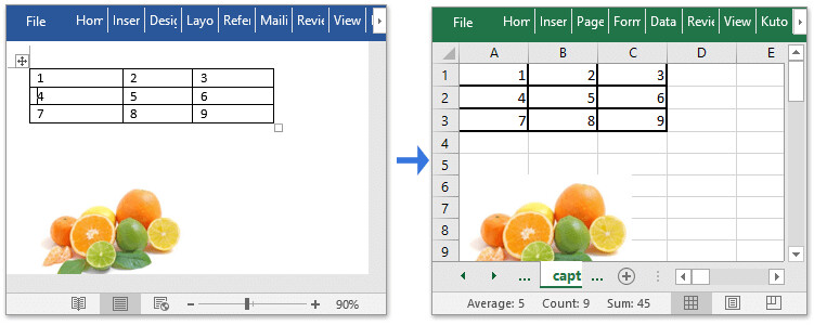 Chuyển file word sang Excel